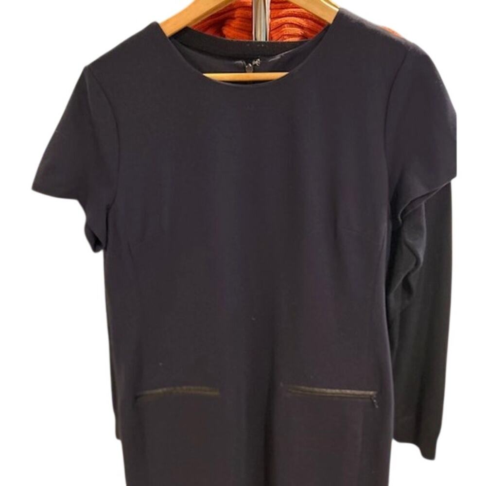 TALBOTS Navy Blue Sheath Shift Short Sleeve Stretch Work Business Casual Size 14 - Picture 2 of 10